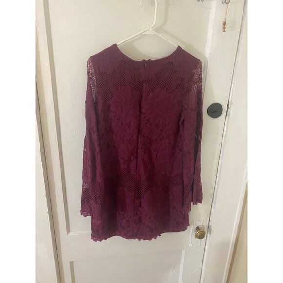 Lulu's Women's Burgandy Lace Bell Sleeve Long Sleeve Dress - Medium - Picture 4 of 16